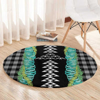Black Palaka Hawaii Iwa Bird Round Carpet Hawaiian Kakau Jade Vine Lei - Polynesian Pride