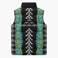 Black Palaka Hawaii Iwa Bird Sleeveless Puffer Jacket Hawaiian Kakau Jade Vine Lei - Polynesian Pride