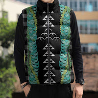 Black Palaka Hawaii Iwa Bird Sleeveless Puffer Jacket Hawaiian Kakau Jade Vine Lei - Polynesian Pride