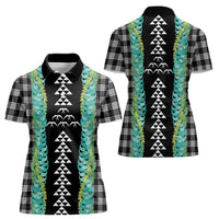 Black Palaka Hawaii Iwa Bird Women Polo Shirt Hawaiian Kakau Jade Vine Lei LT14 - Polynesian Pride
