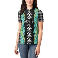 Black Palaka Hawaii Iwa Bird Women Polo Shirt Hawaiian Kakau Jade Vine Lei LT14 - Polynesian Pride