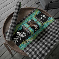 Black Palaka Hawaii Iwa Bird Wrapping Paper Hawaiian Kakau Jade Vine Lei - Polynesian Pride