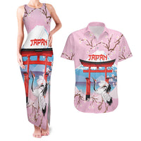 Japanese Torii Gate Cranes Personalised Couples Matching Tank Maxi Dress and Hawaiian Shirt Fuji Mount Sakura Seigaiha Pattern LT14 Pink - Polynesian Pride
