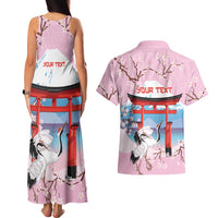 Japanese Torii Gate Cranes Personalised Couples Matching Tank Maxi Dress and Hawaiian Shirt Fuji Mount Sakura Seigaiha Pattern LT14 - Polynesian Pride