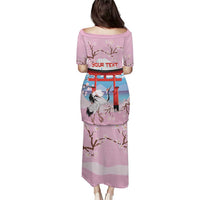 Japanese Torii Gate Cranes Personalised Family Matching Puletasi and Hawaiian Shirt Fuji Mount Sakura Seigaiha Pattern LT14 - Polynesian Pride