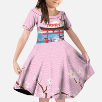 Japanese Torii Gate Cranes Personalised Family Matching Summer Maxi Dress and Hawaiian Shirt Fuji Mount Sakura Seigaiha Pattern LT14 Daughter's Dress Pink - Polynesian Pride