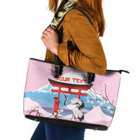 Japanese Torii Gate Cranes Personalised Leather Tote Bag Fuji Mount Sakura Seigaiha Pattern