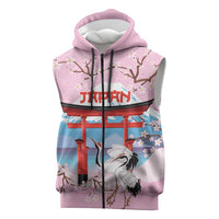 Japanese Torii Gate Cranes Personalised Sleeveless Zip Hoodie Fuji Mount Sakura Seigaiha Pattern
