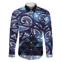 Matariki New Zealand Family Matching Off Shoulder Maxi Dress and Hawaiian Shirt NZ Niho Taniwha Maori New Year Blue Galaxy LT14 Dad's Shirt - Long Sleeve Blue - Polynesian Pride