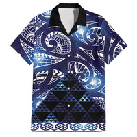 Matariki New Zealand Family Matching Tank Maxi Dress and Hawaiian Shirt NZ Niho Taniwha Maori New Year Blue Galaxy LT14 Dad's Shirt - Short Sleeve Blue - Polynesian Pride