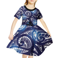 Matariki New Zealand Kid Short Sleeve Dress NZ Niho Taniwha Maori New Year Blue Galaxy LT14 - Polynesian Pride