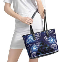 Matariki New Zealand Leather Tote Bag NZ Niho Taniwha Maori New Year Blue Galaxy