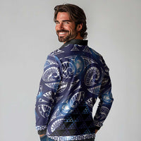Matariki New Zealand Long Sleeve Polo Shirt NZ Niho Taniwha Maori New Year Blue Galaxy LT14 - Polynesian Pride