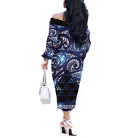 Matariki New Zealand Off The Shoulder Long Sleeve Dress NZ Niho Taniwha Maori New Year Blue Galaxy LT14 - Polynesian Pride