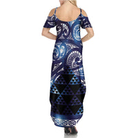 Matariki New Zealand Summer Maxi Dress NZ Niho Taniwha Maori New Year Blue Galaxy LT14 - Polynesian Pride