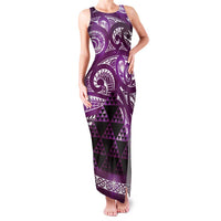 Matariki New Zealand Family Matching Tank Maxi Dress and Hawaiian Shirt NZ Niho Taniwha Maori New Year Purple Galaxy LT14 Mom's Dress Purple - Polynesian Pride