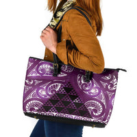Matariki New Zealand Leather Tote Bag NZ Niho Taniwha Maori New Year Purple Galaxy LT14 Purple - Polynesian Pride