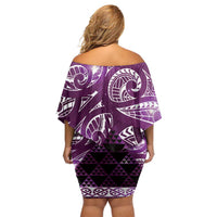 Matariki New Zealand Off Shoulder Short Dress NZ Niho Taniwha Maori New Year Purple Galaxy LT14 - Polynesian Pride