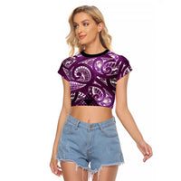 Matariki New Zealand Raglan Cropped T Shirt NZ Niho Taniwha Maori New Year Purple Galaxy LT14 Female Purple - Polynesian Pride