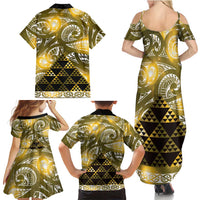 Matariki New Zealand Family Matching Summer Maxi Dress and Hawaiian Shirt NZ Niho Taniwha Maori New Year Yellow Galaxy LT14 - Polynesian Pride