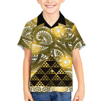 Matariki New Zealand Kid Hawaiian Shirt NZ Niho Taniwha Maori New Year Yellow Galaxy LT14 Kid Yellow - Polynesian Pride