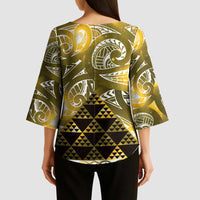 Matariki New Zealand Kimono Sleeve Blouse NZ Niho Taniwha Maori New Year Yellow Galaxy