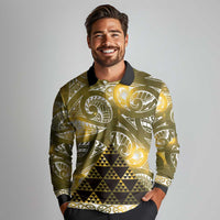 Matariki New Zealand Long Sleeve Polo Shirt NZ Niho Taniwha Maori New Year Yellow Galaxy LT14 - Polynesian Pride