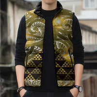 Matariki New Zealand Sleeveless Puffer Jacket NZ Niho Taniwha Maori New Year Yellow Galaxy