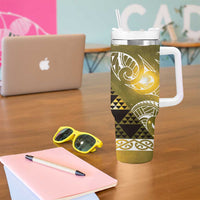 Matariki New Zealand Tumbler With Handle NZ Niho Taniwha Maori New Year Yellow Galaxy LT14 - Polynesian Pride