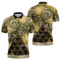 Matariki New Zealand Zipper Polo Shirt NZ Niho Taniwha Maori New Year Yellow Galaxy LT14 - Polynesian Pride