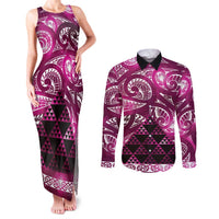 Matariki New Zealand Couples Matching Tank Maxi Dress and Long Sleeve Button Shirt NZ Niho Taniwha Maori New Year Pink Galaxy