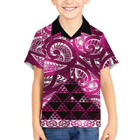 Matariki New Zealand Family Matching Off The Shoulder Long Sleeve Dress and Hawaiian Shirt NZ Niho Taniwha Maori New Year Pink Galaxy LT14 Son's Shirt Pink - Polynesian Pride