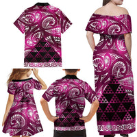 Matariki New Zealand Family Matching Off Shoulder Maxi Dress and Hawaiian Shirt NZ Niho Taniwha Maori New Year Pink Galaxy LT14 - Polynesian Pride
