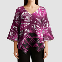 Matariki New Zealand Kimono Sleeve Blouse NZ Niho Taniwha Maori New Year Pink Galaxy LT14 - Polynesian Pride