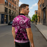 Matariki New Zealand Zipper Polo Shirt NZ Niho Taniwha Maori New Year Pink Galaxy LT14 - Polynesian Pride
