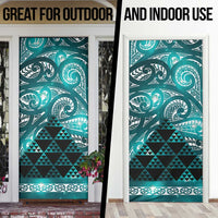 Matariki New Zealand Door Cover NZ Niho Taniwha Maori New Year Cyan Galaxy LT14 - Polynesian Pride
