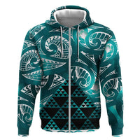 Matariki New Zealand Hoodie NZ Niho Taniwha Maori New Year Cyan Galaxy LT14 Zip Hoodie Cyan - Polynesian Pride