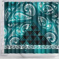 Matariki New Zealand Shower Curtain NZ Niho Taniwha Maori New Year Cyan Galaxy LT14 - Polynesian Pride