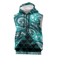 Matariki New Zealand Sleeveless Zip Hoodie NZ Niho Taniwha Maori New Year Cyan Galaxy LT14 Cyan - Polynesian Pride