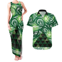 Matariki New Zealand Couples Matching Tank Maxi Dress and Hawaiian Shirt NZ Niho Taniwha Maori New Year Green Galaxy LT14 Green - Polynesian Pride