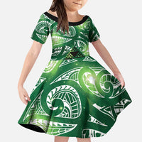 Matariki New Zealand Family Matching Puletasi and Hawaiian Shirt NZ Niho Taniwha Maori New Year Green Galaxy LT14 Daughter's Dress Green - Polynesian Pride