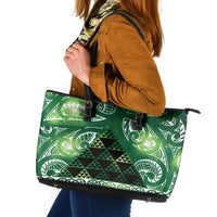 Matariki New Zealand Leather Tote Bag NZ Niho Taniwha Maori New Year Green Galaxy LT14 Green - Polynesian Pride