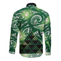 Matariki New Zealand Long Sleeve Button Shirt NZ Niho Taniwha Maori New Year Green Galaxy