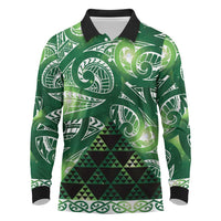 Matariki New Zealand Long Sleeve Polo Shirt NZ Niho Taniwha Maori New Year Green Galaxy LT14 Green - Polynesian Pride