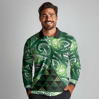 Matariki New Zealand Long Sleeve Polo Shirt NZ Niho Taniwha Maori New Year Green Galaxy LT14 - Polynesian Pride