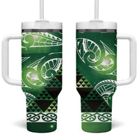 Matariki New Zealand Tumbler With Handle NZ Niho Taniwha Maori New Year Green Galaxy LT14 One Size: 40 oz Green - Polynesian Pride