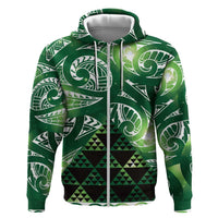 Matariki New Zealand Zip Hoodie NZ Niho Taniwha Maori New Year Green Galaxy LT14 Zip Hoodie Green - Polynesian Pride