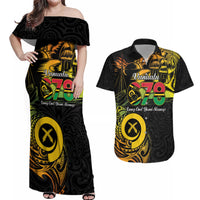 Personalised Vanuatu 678 Couples Matching Off Shoulder Maxi Dress and Hawaiian Shirt Proud To Be A Ni-Van LT14 Black - Polynesian Pride