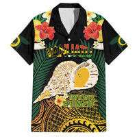 Vanuatu Triton's Trumpet Family Matching Summer Maxi Dress and Hawaiian Shirt Tropical Flowers Vanuatuan Map LT14 Dad's Shirt - Short Sleeve Black - Polynesian Pride