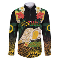 Vanuatu Triton's Trumpet Family Matching Summer Maxi Dress and Hawaiian Shirt Tropical Flowers Vanuatuan Map LT14 Dad's Shirt - Long Sleeve Black - Polynesian Pride